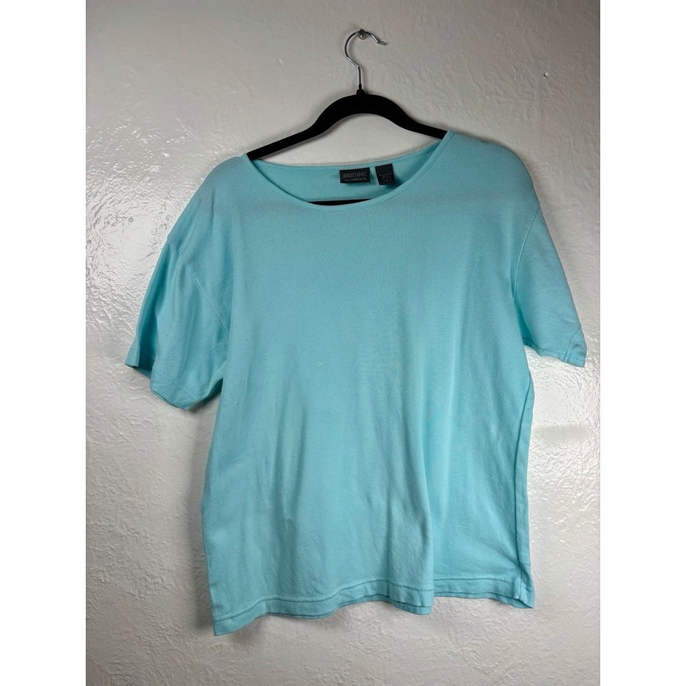 Additions by Chicos Womens Aqua Short Sleeve T Shirt Sz 2 or L Layering Summer‎